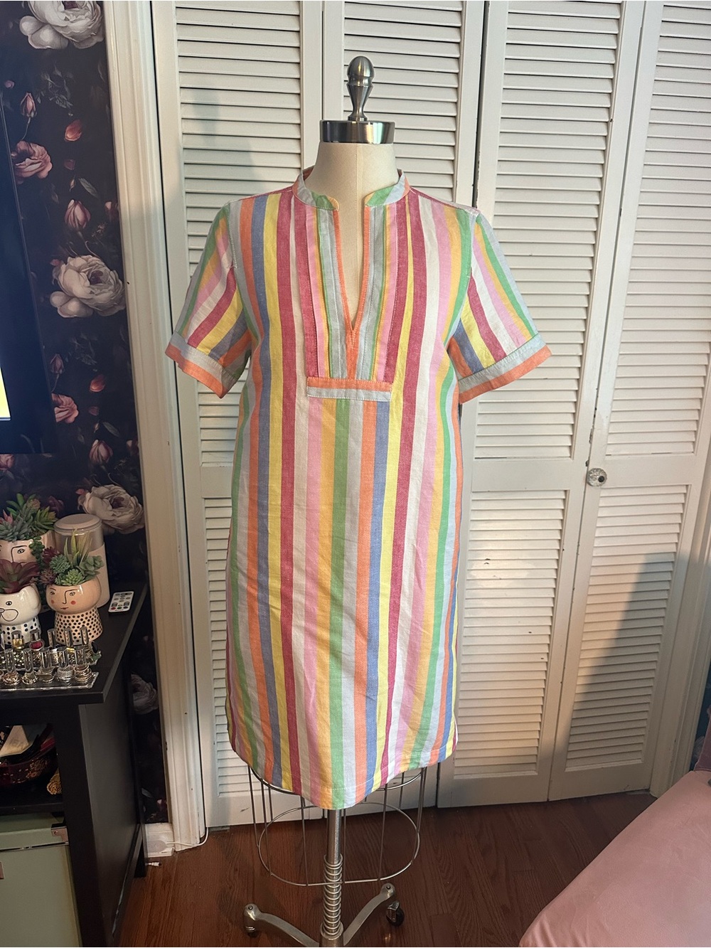 J. Crew Multi-Color Striped Linen Shift Dress